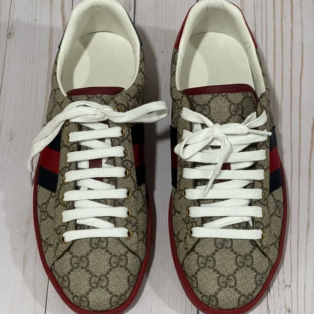 GUCCI  Men's Ace GG Supreme Low Top Sneaker Beige Size - 7 - Picture 5 of 15